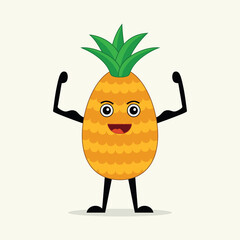 Pineapple shows biceps.  Cute fruit vector character.