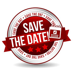 Save the Date Badge - Online Button Marketing Banner with Ribbon.