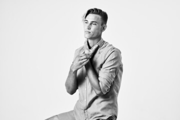 man wearing shirt tie posing fashion elegant style