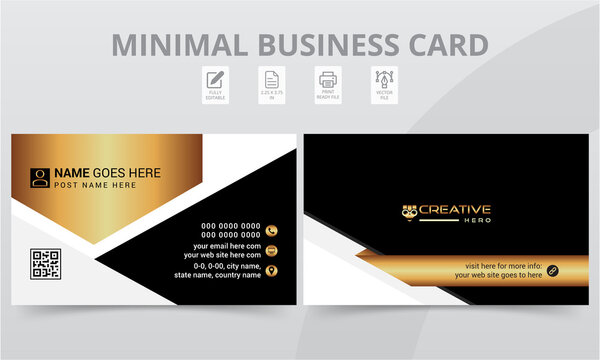 Elegant Landscape Double-sided Business Card Horizontal Print Template. Clean Stylish Flat Design Visiting Cards or Name Cards layout in rectangle size.