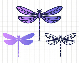 Dragonfly design.  Curve decoration design. Silhouette vector flat illustration. Cutting file. Suitable for cutting software. Cricut, Silhouette