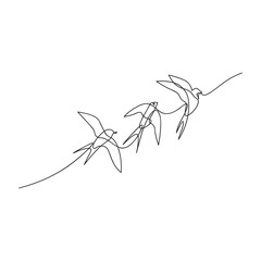 One line illustration of Swallows. Single line art