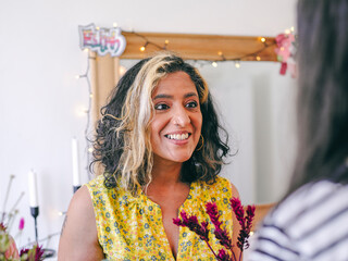 Smiling woman having conversation