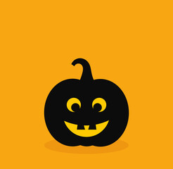 Halloween pumpkin Jack O Lantern on orange background.