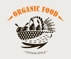 Farm logo, vintage vector illustration, food organic emblem.