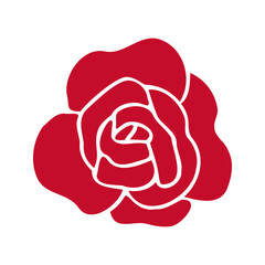 Red rose flower on white background, logo, icon for design