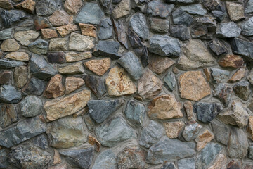 Stone wall texture. Old stone wall with varying sizes , shapes and colored of stones.