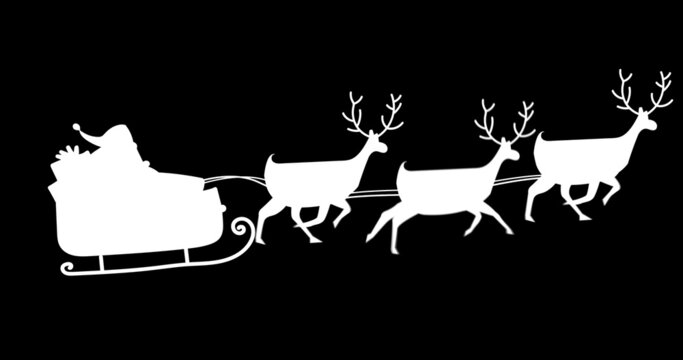 Digital image of silhouette of santa claus and christmas tree in sleigh being pulled by reindeer