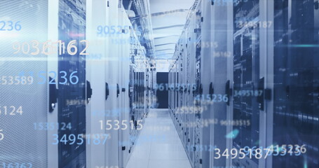 Image of scientific data processing over server room