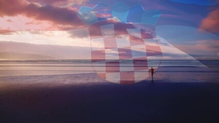 Animation of flag of croatia blowing over beach landscape - Powered by Adobe