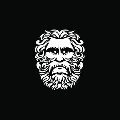 ancient Greek Sculpture Zeus Head Poseidon Triton Neptune Logo Illustrations © Hariq