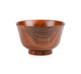 Wooden bowl isolated on white background.