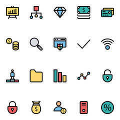 Filled outline icons for banking & finance.