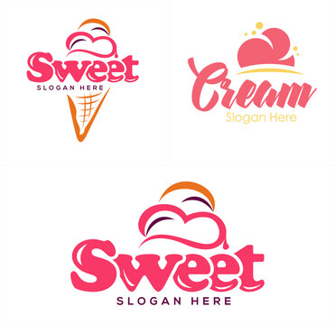 Dessert sweet with ice cream cone vector logo design