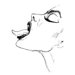 The girl stuck out her tongue, a graphic drawing on a white background