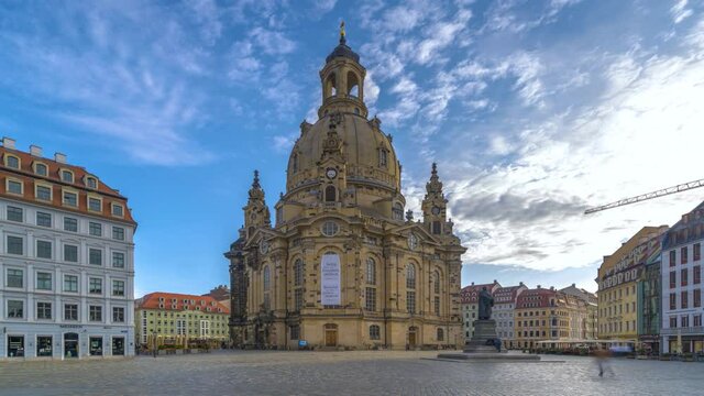 Dresden cathedral church time lapse hyperlapse, dresden germany most popular square in old town.