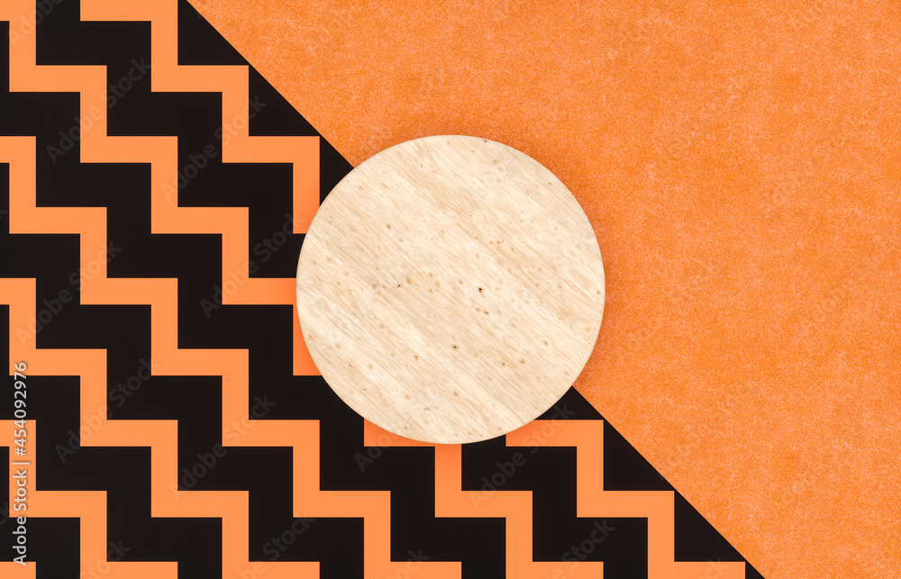 Poster Empty wooden plate for product display with Halloween concept. Top view. 3d rendering. 