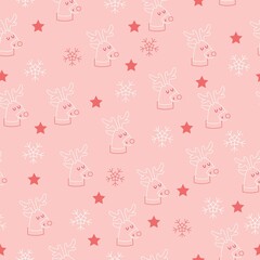 Reindeer and snowflakes vector seamless pattern design