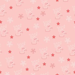 Reindeer and snowflakes vector seamless pattern design