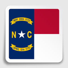 american state of North Carolina flag icon on paper square sticker with shadow. Button for mobile application or web. Vector