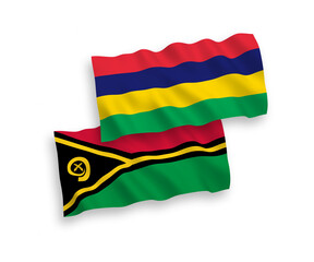 Flags of Republic of Vanuatu and Republic of Mauritius on a white background