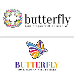 Fototapeta na wymiar Colorful butterfly logo design industrial paint software company