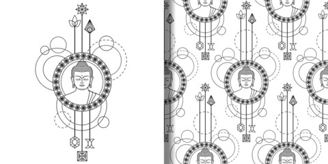 Buddha head print and seamless pattern set