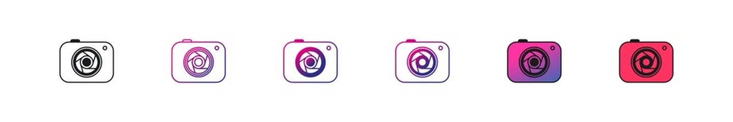 Camera vector outline style black linear icons set isolated