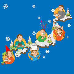 クリスマスにケーキを喜ぶ日本の子供たち