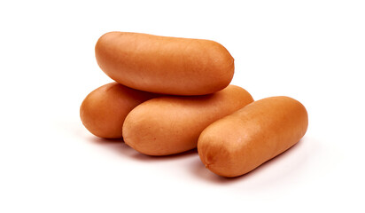 Boiled pork sausages, isolated on white background.