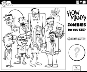 counting cartoon zombies game coloring book page
