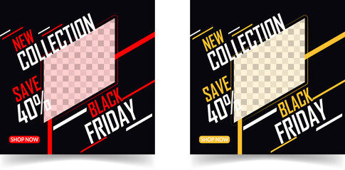 Naklejka premium Black Friday fashion banner social media post template. Black Friday sale banner. Social media. New Year. Xmas background. Banner, poster, modern Social Media Template. _JM