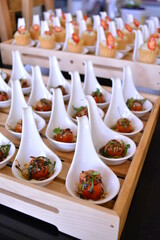 luxury buffet party dining catering with decoration in asian fusion halal canapés butler menu at...