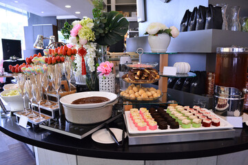 luxury buffet party dining catering with decoration in asian fusion halal dessert menu at beautiful...