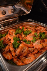 luxury buffet party dining catering with decoration in asian fusion halal menu at beautiful hotel restaurant vip ballroom lounge