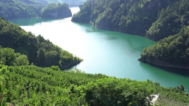 Europe, Italy , Lago di Santa Giustina is a artificial lake in Val di Non in Trentino Alto Adige , Dolomites mountains