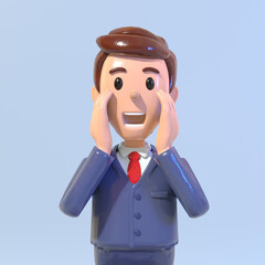 3D render of a surprised, shocked businessman