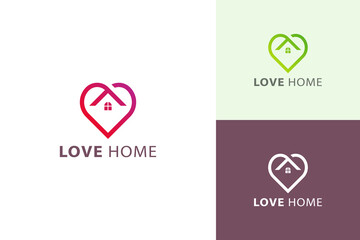 Heart shape love home red color simple, minimal and line art home lover logo