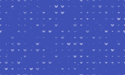 Seamless background pattern of evenly spaced white homosexual symbols of different sizes and opacity. Vector illustration on indigo background with stars