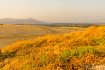 Fototapeta na wymiar Sunset view of Hula Valley landscape, viewed from Tel Hazor