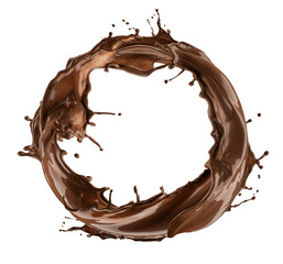 Round splashes of chocolate isolated on white background 