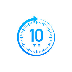 The 10 minutes, stopwatch vector icon. Stopwatch icon in flat style, timer on on color background. Vector illustration.