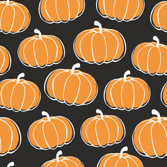 Autumn pumpkins seamless pattern. Halloween, Thanksgiving Day vector doodle pumpkin.