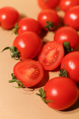 Delicious red tomatoes. Summer tray market agriculture farm full of organic vegetables It can be used as background. selective focus