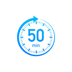 The 50 minutes, stopwatch vector icon. Stopwatch icon in flat style, timer on on color background. Vector illustration.