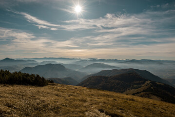 View from Mala Fatra national park. Panoramic mountain landscape in Slovakia near Terchova. Autumn colors of nature.