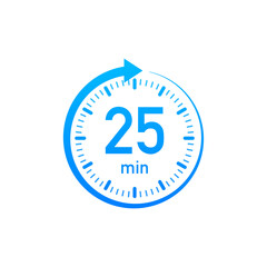 The 25 minutes, stopwatch vector icon. Stopwatch icon in flat style, timer on on color background. Vector illustration.