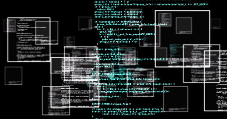 Image of data in floating frames processing on black background