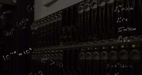 Image of mathematical formulae floating over data machine