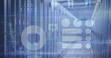 Obraz premium Image of graphs data and information over an empty server room